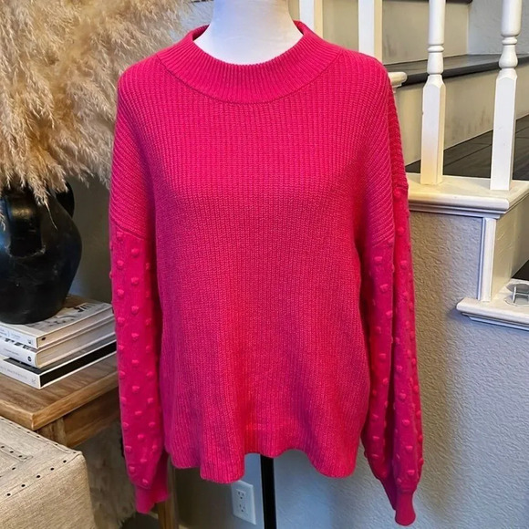 Vince Camuto Women's Bobble Stitch Sleeve Pullover Sweater Aurora Pink XL - Picture 3 of 8